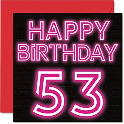 Image of Fun 53rd Birthday Cards for Men Woman Neon Glow Happy Card Dad Mum Grandad Nanny Grandma Uncle Auntie Cousin Friend, 145mm x Greeting Cards,