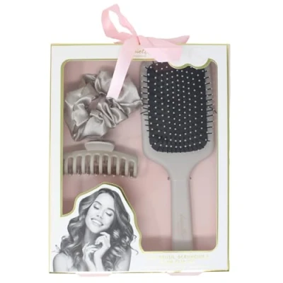 Image of Danielle Creations Complete Pink Hair Care Set Detangling Brush, Soft Velvet Scrunchie &amp; Durable Claw Clip for Stylish, Gentle Styling