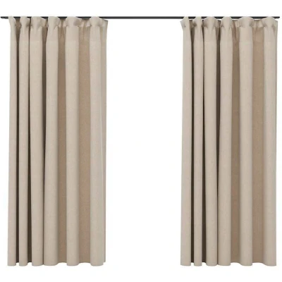 Image of vidaXL Linen Look Blackout Curtains with Hooks 2 pcs Beige 140x175 cm