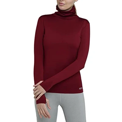 Image of TCA Women&#039;s Warm Up Long Sleeve Training Workout Funnel Neck Thermal Running Top with Thumbholes Cabernet, S
