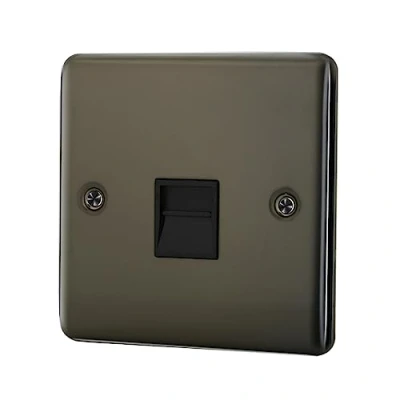 Image of ASAB 1 Gang Master Telephone Socket PGM 33780 Black Nickel Shuttered Main Easy to Install With Fixing Screws Sleek and Slim Design Soft Edges Stylish Polished Finish
