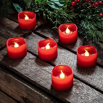 Image of Lights4fun Set of 6 Red Real Wax Votive Flameless Tea Light Candles Battery Operated Warm White LED