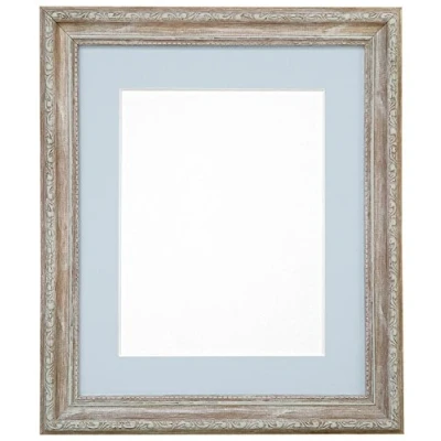 Image of FRAMES BY POST Shabby Chic Distressed Wood Picture Photo Frame with Light Blue Grey Mount A3 for Size A4