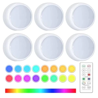 Image of CUQOO Wireless Under Cabinet Lights with Remote 6 Pack 16 LED Colour Changing Touch Control Kitchen 8K Stick on Adjustable Brightness Counter Push