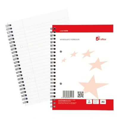 Image of 5 Star office 942598 A5 Side Bound Ruled with Margin Wirebound Notebook White (Pack of 10)