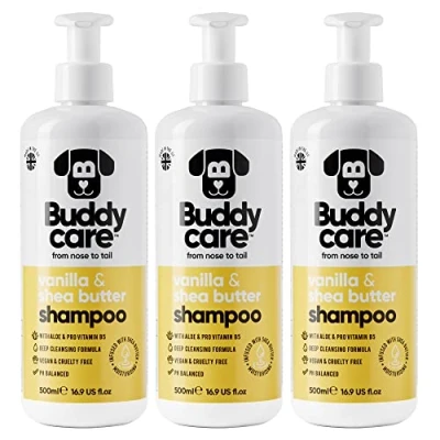 Image of Vanilla &amp; Shea Butter Dog Shampoo by Buddycare Moisturising for Dogs Scented With Aloe Vera and Pro Vitamin B5 (500ml x3)