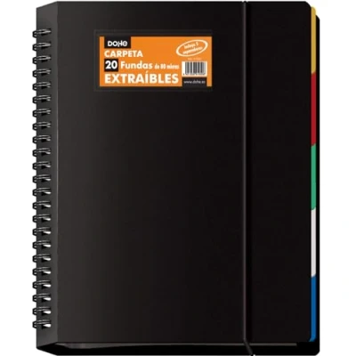 Image of Dohe Folder with 20 Removable Pockets, A4 (25 x 31 cm), disc Rings, 5 Coloured dividers, Elastic Rubber Closure, Office and School Supplies
