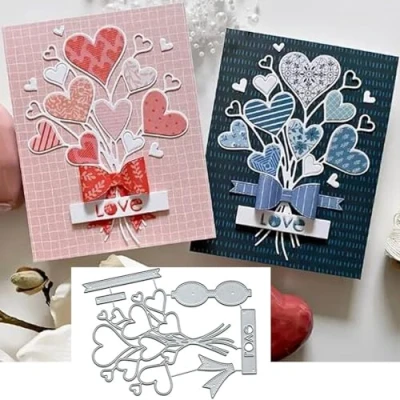 Image of Flower Love Potted Plants Metal Die Cuts,Valentine&#039;s Day Heart Leaf Bowtie Cutting Dies Cut Stencils for DIY Invitation Card Scrapbooking Album Decorative Embossing Paper Making