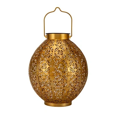 Image of Pauleen 48176 Sunshine Aura Lantern for Balcony or Garden Gold Outdoor Lighting Metal Solar 3000K
