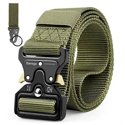 Image of Bansga Men Tactical Belt, Military Style Quick Release Nylon Gift with Hook (Green)