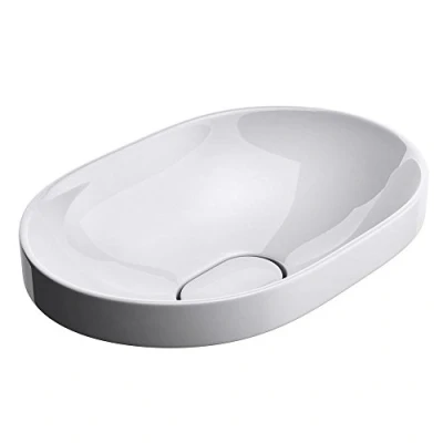 Image of Durovin Bathrooms Semi Recessed Ceramic Basin Self Rimming Inset Bathroom Sink Oval Without Overflow Slot Concealed Waste