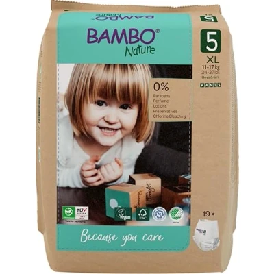 Image of Bambo Nature Premium Training Pants, Pull Ups, Eco Labelled Potty Nappy Secure, Comfortable, Discreet Pants for Active Day &amp; Comfy Night&#039;s Sleep Size 5/XL 11 17kg, 19PK