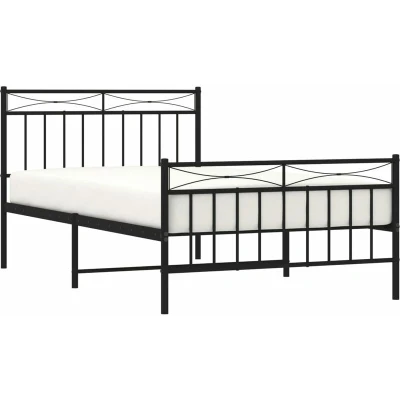 Image of vidaXL Metal Bed Frame without Mattress with Footboard Black 107x203cm