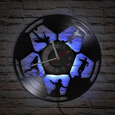 Image of Smotly Vinyl wall clock, football design with LED night light, decoration clock gift.