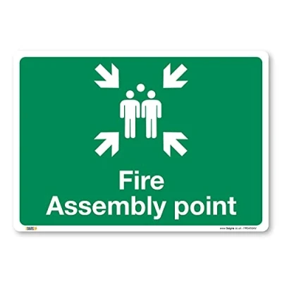 Image of Fire Assembly Point Sign, A2 594x420mm, Self adhesive Vinyl Sticker, Building, Renovations, Construction Site Safety Signs