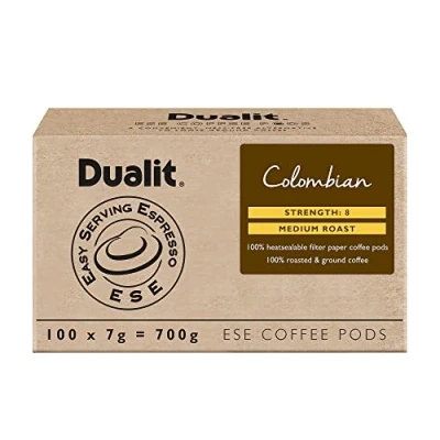 Image of Dualit Colombian ESE Coffee Pods 100 Pack x 1 Servings of Premium Ground Caffeinated in Easy Serving Espresso Paper Single Origin Medium Roast 15147