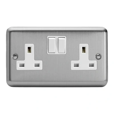 Image of Varilight 2 Gang 13 Amp Double Switched Socket Matt Chrome XS5W