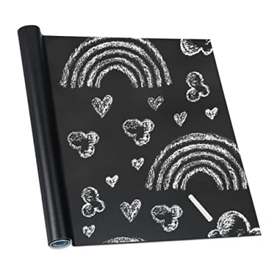 Image of Relaxdays Self Adhesive Blackboard, Chalk Wall Sticker, Sticky Wallpaper Roll, Erasable &amp; Removable, 200 x 45 cm, Black, Cardboard, PVC, Pack of 1