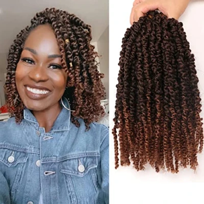 Image of 8Packs Spring Twist Hair Passion 10Inch Crochet Braids Extensions for Black Women(10 Inch (Pack of 8), 1B/30)