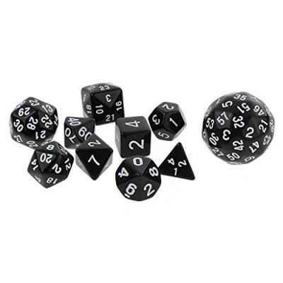 Image of 10 Pieces Multi sided Dice Digital Dices Set for Dungeons &amp; Dragon D&amp;D RPG Party Board Games Black