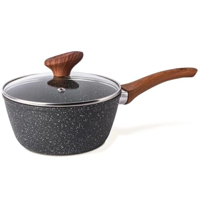 Image of nuovva Non Stick Saucepan with Lid Induction Small Marble Saute Pan Cooking Pot for Electric, Gas &amp; Hobs Soup 16cm
