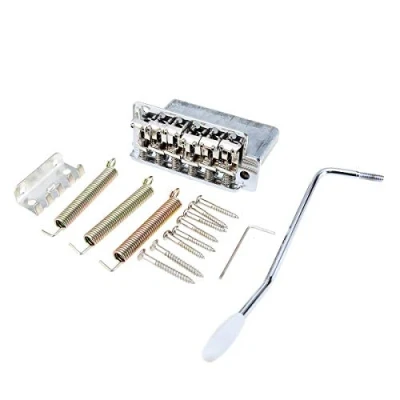 Image of Musiclily Pro 56.5mm Vintage Tremolo Bridge Steel Saddles and Zinc Block for Fender American Strat Electric Guitar, Chrome