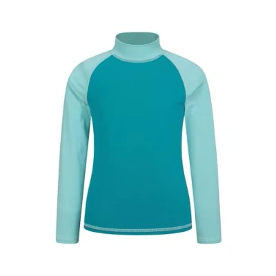 Image of Mountain Warehouse Kids Rash Vest UV Protection Guard, Long Sleeves Childrens Shirt, Flat Seams, Quick Drying, Stretch Fabric Ideal for Swimming, Teal Size 3 4 Years