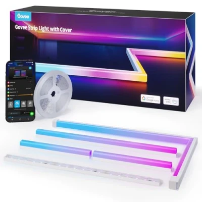 Image of Govee RGBIC LED Strip Lights 5M with Covers, Smart Work Alexa and Google Assistant, Diffuser for Bedroom, Skirting Lines, Cabinet