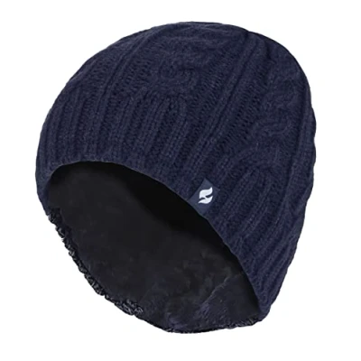 Image of HEAT HOLDERS Womens Thermal Fleece Lined Cable Knit Winter Beanie Hat 3.4 tog (One Size, Navy Blue)