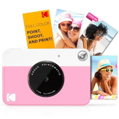 Image of KODAK Printomatic Full Color Instant Print Digital Camera Zink 2x3&quot; Sticky Back Photo Paper 5MP, Portable, Creative Fun Gift for Birthday, Christmas, Holiday Pink