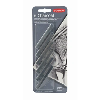 Image of Derwent Charcoal Drawing Blocks, Set of 6 Compressed Sticks, Professional Quality, 35996 Black