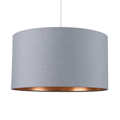 Image of MiniSun Extra Large Modern Grey &amp; Copper Cylinder Ceiling Pendant/Table Lamp Drum Light Shade