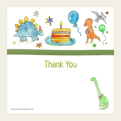 Image of Kids Thank You Cards Dinosaur Cake Party Pack of 10