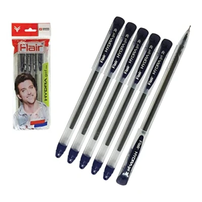 Image of 5 x 0.5mm FLAIR Hydra BLUE Gel Pens Easy Grip Smooth Writing Office School Home