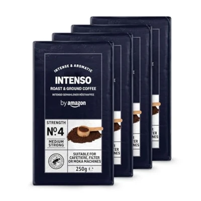 Image of by Amazon Ground Coffee Caffè Intenso, Light Roast,1kg (4 Packs of 250g) Rainforest Alliance Certified