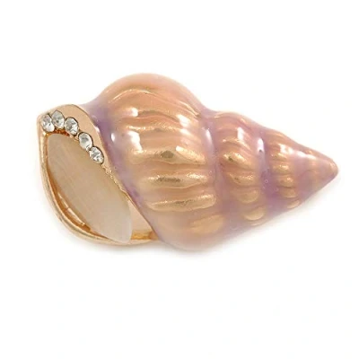 Image of Avalaya Pale Pink/Purple Enamel Sea Shell Brooch in Gold Tone Metal 35mm Across
