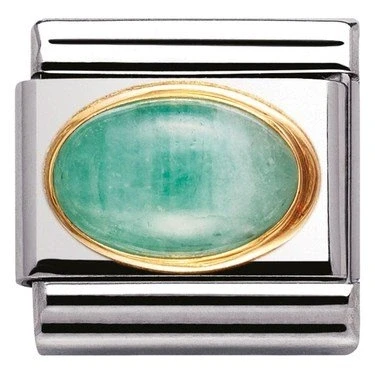 Image of Nomination Classic Gold Oval Emerald Stone Sparkly Charms