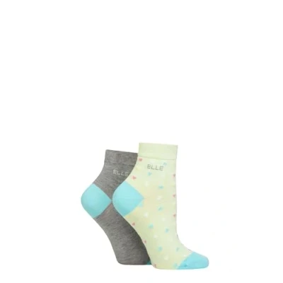 Image of Elle Ladies Bamboo Ankle Socks Soft Breathable Cooling Material, Mixture of Plains &amp; Patterns, Fun,Colourful Multipack 2 Size 4 8 (UK, Numeric, 4, 8, Regular, Keylime Pie Hearts)
