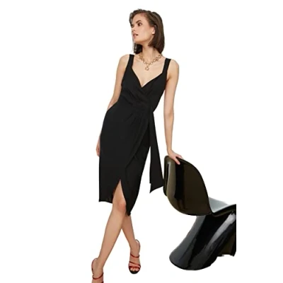 Image of Trendyol FeMan Midi Wrapover Regular fit Woven Dress Black