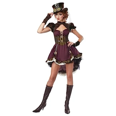 Image of California Costumes 1281 Women&#039;s Steampunk Girl Adult, Burgundy/Brown, Medium historical_&amp;_period Sized