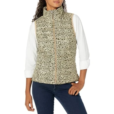 Image of Amazon Essentials Women&#039;s Lightweight Water Resistant Packable Puffer Gilet, Light Camel Leopard Print, XS