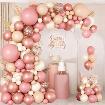 Image of Pink Balloon Arch Kit, 114pcs Blush Rose Gold Garland with Retro Nude Beige White Latex Balloons for Birthday,Baby Shower, Wedding, Bridal Engagement Party Decorations