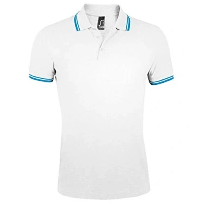 Image of SOLS Pasadena Polo Shirt Colour White/aqua Blue Size L