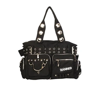 Image of Shoulder Canvas Bags from Banned with Zipped Main Pocket, Two Side Pockets and Front Compartments Black &amp;