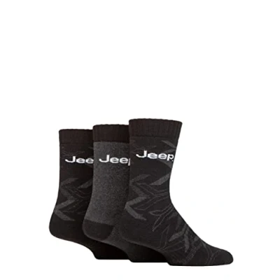 Image of Mens 3 Pair Jeep Camo Cotton Boot Socks Black / Charcoal 6 11