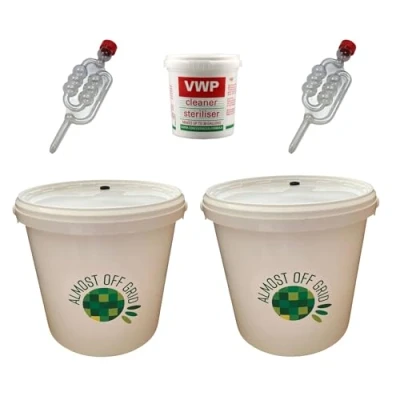 Image of 5 Litre Fermentation Buckets with Lids Grommets and Airlocks x 2 100g Tub of Cleaner Sterliser