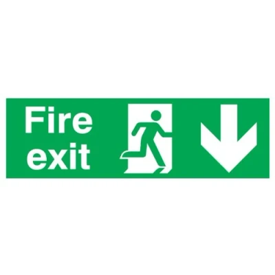 Image of Signs &amp; Labels Fire Exit Arrow Down Rigid Polypropylene 150mm x 450mm FFX04211R