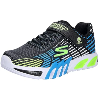 Image of Skechers Boy&#039;s Flex glow Elite Sneaker, Black Synthetic Trim Orange Yellow Trim, 4 UK