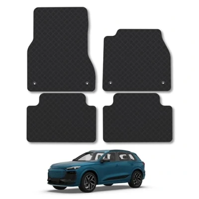 Image of Rubber Car Mats Compatible With Audi Q6/E Tron (2024+) Tailored Fit Floor Liner Set Accessory Black Custom 4 Pieces Anti Slip Backing, Heavy Duty &amp; Waterproof, Easy Clean