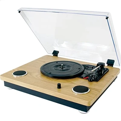 Image of Madison MAD RT300SP MKII Vintage turntable with built in speakers (2x8W), Bluetooth, USB, MICRO SD Wood finish